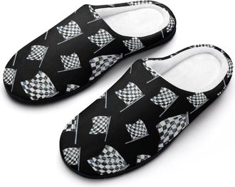 Generic Checkered Racing Flag Funny Mens Slippers Cotton Warm House Shoes Memory Foam Sandals Print Size 7-14