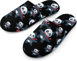 Generic Panda Rifleve Flannel Mens Slip-on Slippers Winter Warm House Shoes with Rubber Sole for Home Hotel