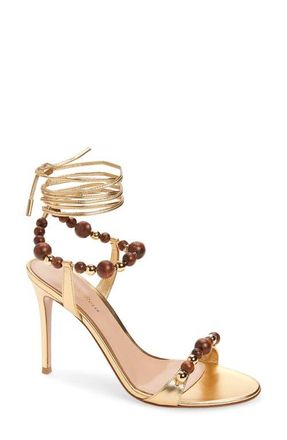 Gianvito Rossi Wood Bead Ankle Wrap Sandal in Mekong at Nordstrom, Size 7.5Us