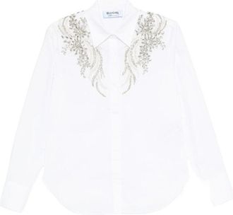 Blugirl Embellished White Cotton Shirt With Classic Collar
