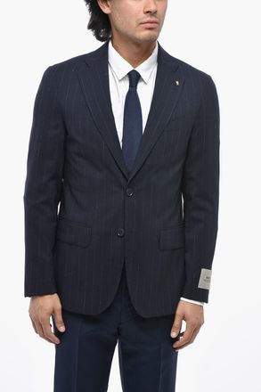 Corneliani CC COLLECTION Blazer Gessato in Lana Vergine con Tasche ad Aletta Corneliani