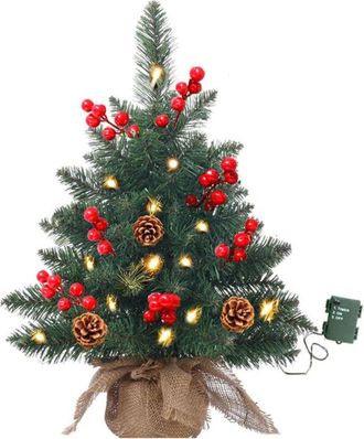 OEM Mini &Aacute;rbol De Navidad Con Luces Led, &Aacute;rbol De Navidad Artificial De Mesa Con Pi&ntilde;as Y Bayas Rojas, Peque&ntilde;o &Aacute;rbol De Navidad Para El Hogar, La Oficina, 