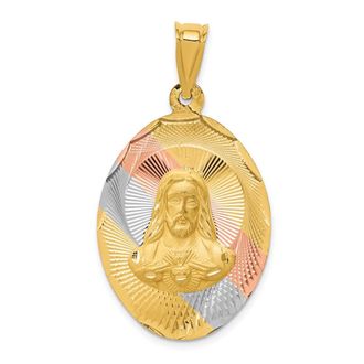 Diamond2Deal 14k Yellow Gold Diamond-cut Solid Large Corazon de Jesus Pendant