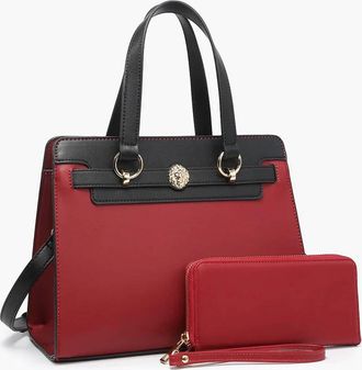 Jen & Co. Womens Lexie Two-Tone Vegan Leather Satchel Bag With Wallet In Wine