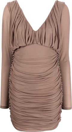 Saint Laurent V-neck draped mini dress - women - Cupro - 36 - Pink