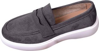 Generic Loafers for Women Suede Flat Shoes Round Toe Slip-Ons Comfortable Dressy Shoes Formal Work Flat for Business Work Everyday Wear (Grey, 6.5)