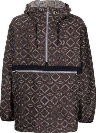 White Mountaineering geometric pattern half-zipped jacket - men - Cotton/Polyester - 3 - Brown