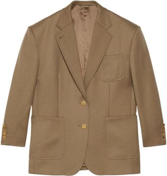 Gucci Wollen Blazer met Horsebit Detail - Dames - Blazers - Bruin - M - Wol - Jassen