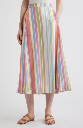 Pendleton Stripe Linen Blend Midi Skirt in Ivory Multi Stripe at Nordstrom, Size 8