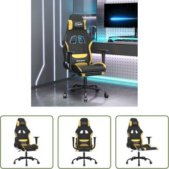 vidaXL Massaggio - Sedia da Gaming Massaggio e Poggiapiedi Tessuto Nero e Giallo