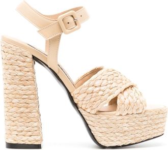 Sergio Rossi 130mm raffia platform sandals - women - Fabric/Calf Leather/Calf Leather/Calf Leather - 38 - Neutrals