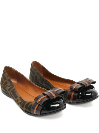 Fendi logo bow ballet flats - Marrone