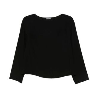 Emporio Armani Long Sleeve Tops, female, Black, Size: 2XS Black Boat Neck Top