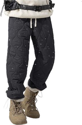 Generic Mens Sherpa Lined Padded Quilted Pants Warm Wide Leg Sweatpants Comfy Thermal Lounge Joggers with Pockets Basic Solid Color Versatile Trousers Black M