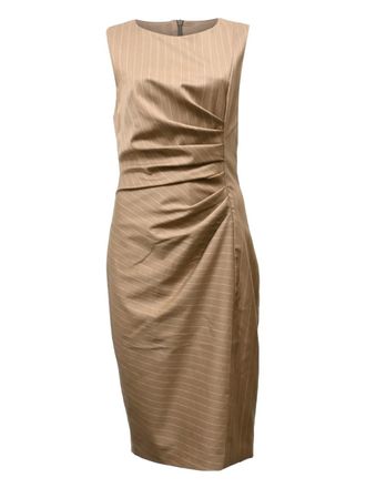 Max Mara Pino pinstripe ruched midi dress - women - Virgin Wool - 4 - Neutrals