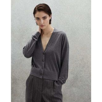Brunello Cucinelli Womens Lead Wool Silk V Neck Button Sweater, Size XXL