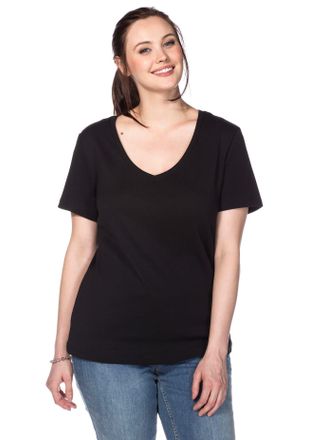 Sheego T-Shirt SHEEGO T-Shirt, Damen, Gr. 40/42, schwarz, 100% Baumwolle, unifarben, V-Ausschnitt, Shirts T-Shirt