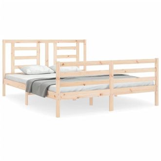 Berkfield Home Bed Frame with Headboard 160x200 cm Solid Wood in Light Tan