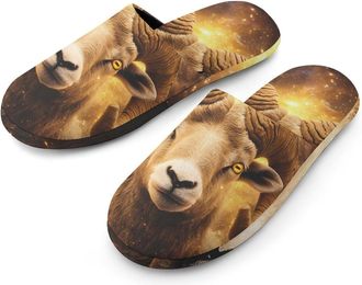 Generic Zodiac A-ries Flannel Mens Slip-on Slippers Winter Warm House Shoes with Rubber Sole for Home Hotel