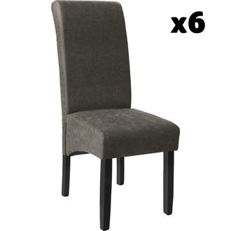 TecTake 6 Sillas de comedor ergon&oacute;micas, s&iacute;mil cuero, tapizadas gris m&aacute;rmol