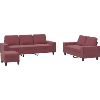 vidaXL Juego De Sof&aacute;s 3 Piezas Tela Rojo Tinto Vidaxl