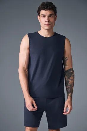 Alo | The Triumph Muscle Tank Top in Navy Blue, Size: Medium