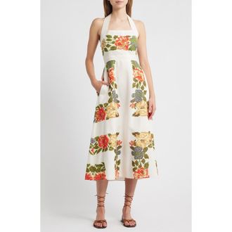 Cleobella Milly Floral Cotton & Linen Halter Midi Dress in Juliet Print at Nordstrom Rack, Size Medium