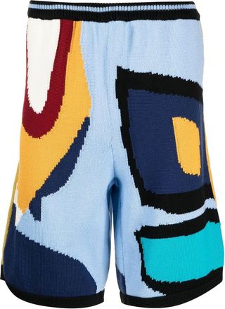 Bethany Williams abstract-print knitted shorts - men - Merino - M - Blue
