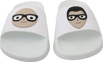 Dolce & Gabbana Womens White Leather dgfamily Slides Shoes Sandals Top