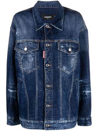 Dsquared2 rhinestone-embellished oversize denim jacket - Blue
