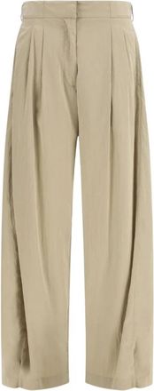 The Row Iven Pleated Broeken - Dames - Wijde Broeken - Beige - S - Nylon - Broeken