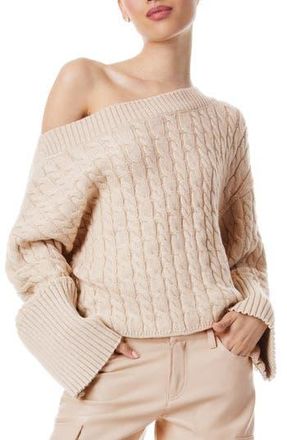 Alice & Olivia Ina Off the Shoulder Wool Blend Cable Sweater in Almond Heather at Nordstrom Rack, Size Small