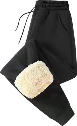 Generic Mens Joggers Fleece Lined Tracksuit Bottoms Warm Casual Drawstring Waist Joggers with Elastic Cuffs Winter Black L