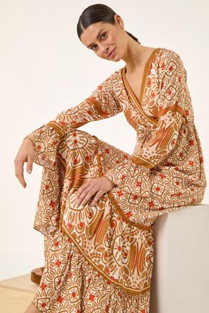 Roman Border Print Maxi Dress