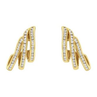 House of Brilliance 10K Yellow Gold 1 Cttw Diamond Multi Row Open Hoop Stud Earrings at Nordstrom