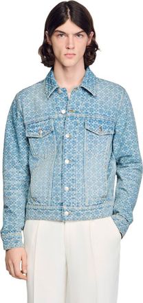 Sandro Square Cross denim jacket in Sky Blue at Nordstrom, Size X-Small