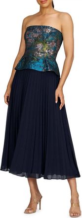 Kay Unger Giannina Strapless Midi-Dress In Blue Sea