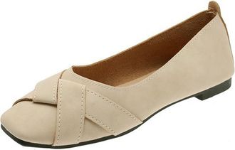 Generic Ladies Flat Shoes Casual Pumps Shoes Solid Color Stylish Elegant Faux Leather Foldable Lightweight Comfy Slip On Walking Shoe Work Leisure Beige