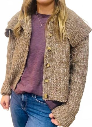 THML Clothing Womens Cropped Knitted Collar Cardigan In Brown