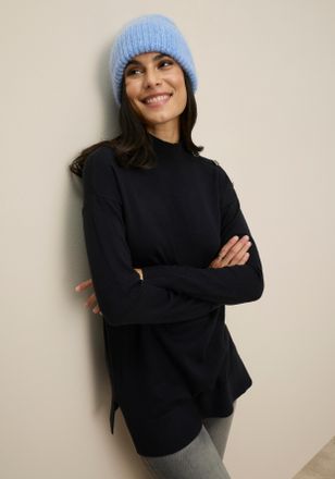 Tamaris Stehkragenpullover TAMARIS, Damen, Gr. 32/34 (XS), schwarz, Feinstrick, Obermaterial: 50% Viskose, 28% Polyester, 22% Polyamid, unifarben, l&auml;ssig gesc