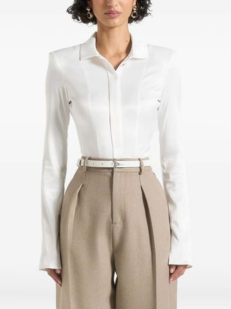 Mani&egrave;re De Voir Body Louise in raso con spalle ampie - Bianco