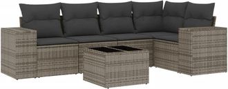 vidaXL Vidaxl - Set De Muebles De Jard&iacute;n 6 Pzas Y Cojines Rat&aacute;n Sint&eacute;tico Gris