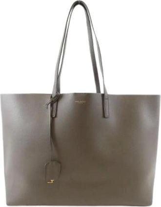 Saint Laurent Pre-owned Tote Bags, female, Gray, Size: ONE SIZE Pre-owned Shopping East West Calf Tote Bag