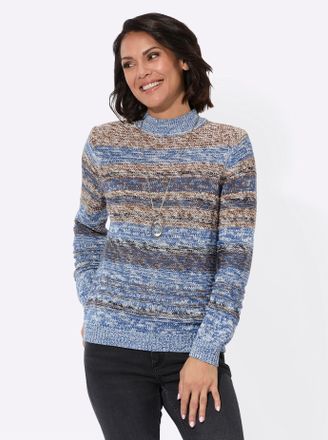 Casual Looks Strickpullover CASUAL LOOKS Pullover, Damen, Gr. 36, braun (jeansblau, braun, meliert), 58% Baumwolle, 42% Polyacryl, gemustert, gestreift, mehrfarbig