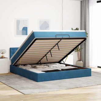 vidaXL Cama Otomana Con Colchones Y Luces Led Azul Oscuro 200x200 Cm Vidaxl