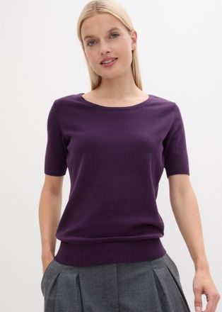 Bonprix Strickpullover BONPRIX Kurzarm Pullover, Damen, Gr. 56/58 (XXXL), lila (dunkellila), Obermaterial: 70% Baumwolle, 30% Polyamid, figurbetont, Pullover 