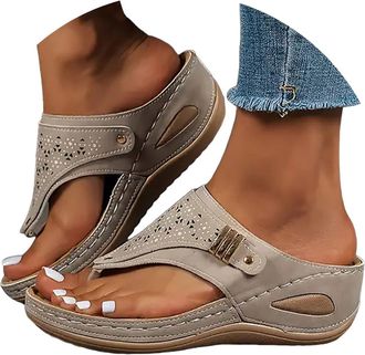 Generic Navy Blue Sandals For Women,Arch Support Wedge Flip Flops,Summer Comfortable Dressy Casual Beach Sandal Slippers Vintage Wide Width Boho Non-Slip Dres