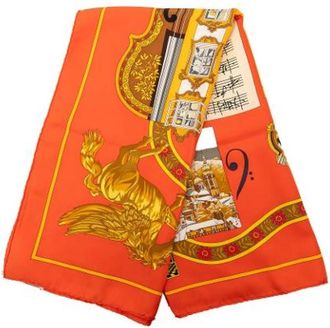 Herm&egrave;s Pre-owned Scarves, female, Orange, Size: ONE SIZE Pre-owned Silk Scarf