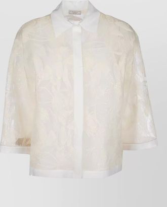 PESERICO collared embroidered sheer short jacket