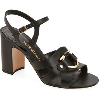 Ferragamo Lumya Gancio Ankle Strap Block Heel Sandal in Black at Nordstrom, Size 10.5